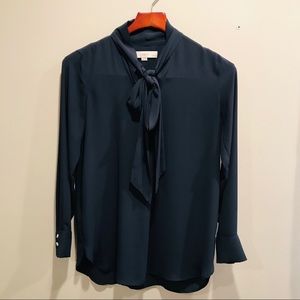 LOFT Maternity Tie Blouse - Navy - XXS Petite